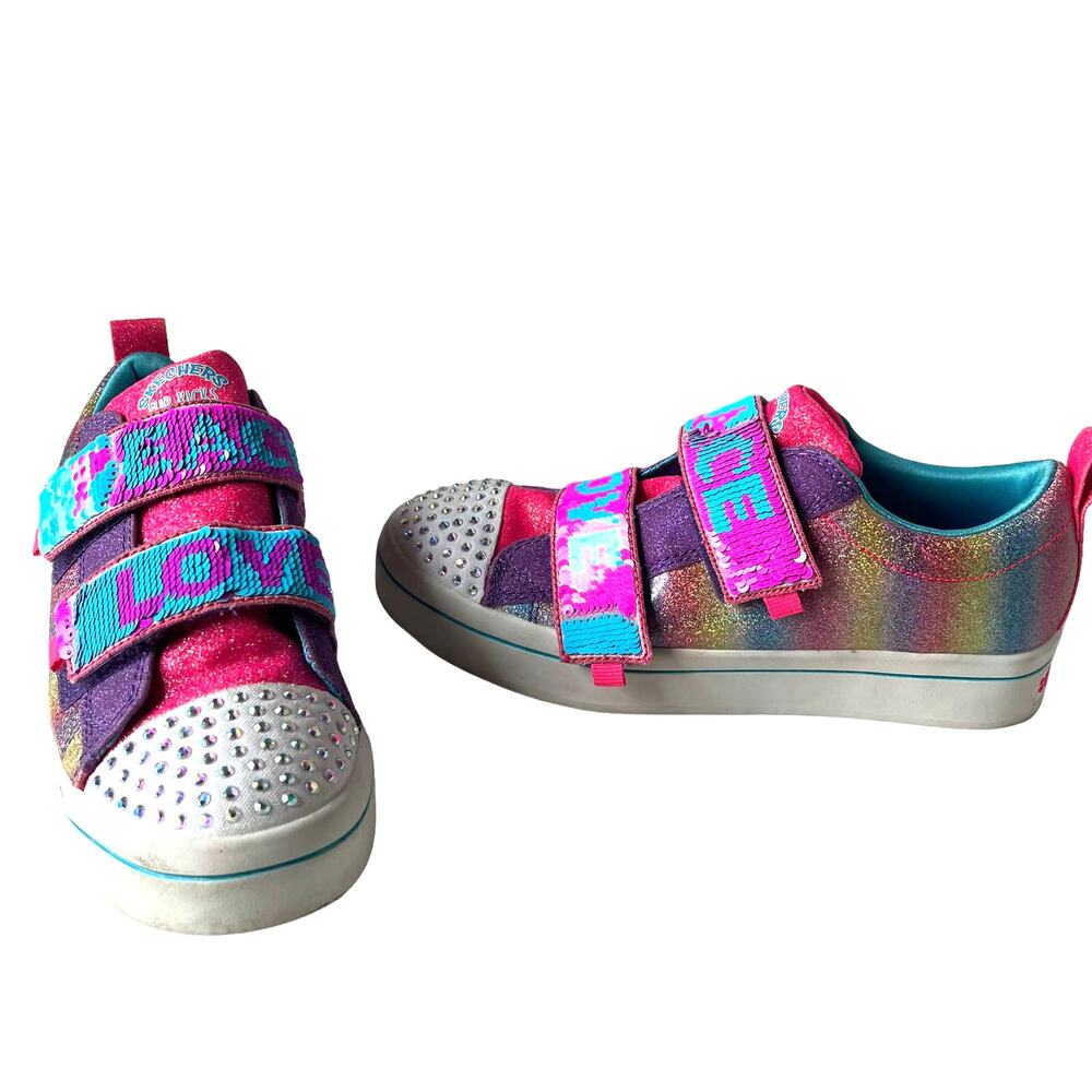 SKECHERS Flip Kicks Twi-Lites 2.0 Sparkle Vibes Girls Sneakers Shoes Size 3 Pink